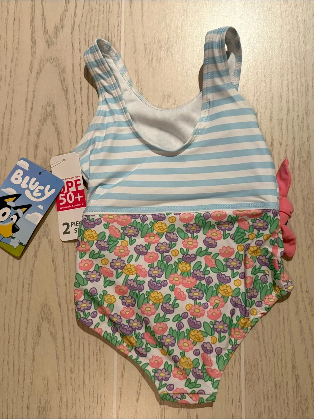 Bluey Toddler Girls 3T Floral Swimsuit Hooded Cover Up 2 Piece Swim Set NWT